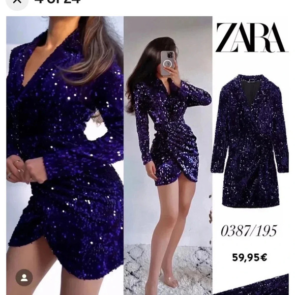 NWOT ZARA WOMAN SEQUIN COLLAR BLAZER MINI DRESS Purple - Picture 1 of 12